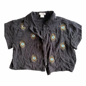 Black Vintage cropped third eye embroidered shirt